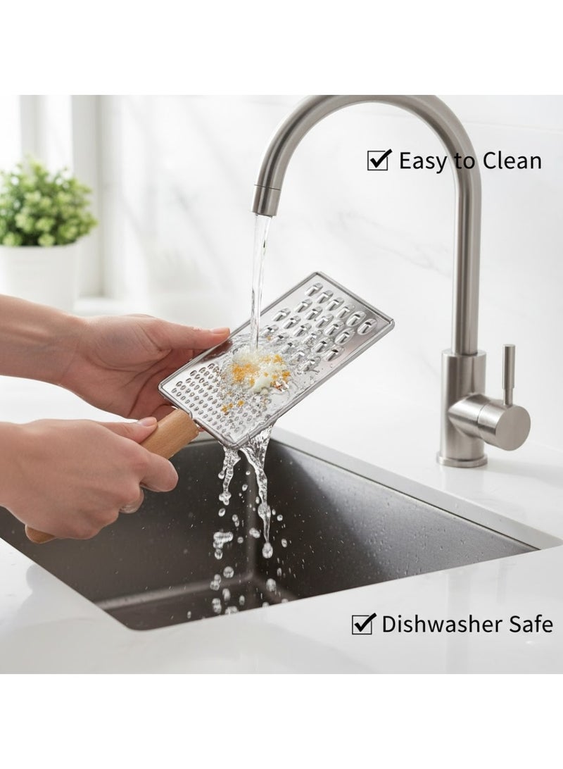 لوكاداه مبشرة يدوية من الفولاذ المقاوم للصدأ بمقبض خشبي، متعددة الاستخدامات للجبن والخضراوات، مناسبة لبشر الزنجبيل والثوم وقشر الليمون والشوكولاتة والخضراوات - شفرات حادة ومتينة، مقبض مريح، أداة بشر مقاومة للصدأ للمطبخ - Image 5